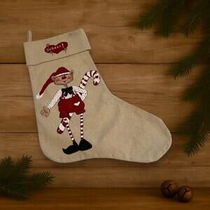 Westwater Ent. Primitive Christmas Stocking Elf Believe Folk Art Rustic 16"